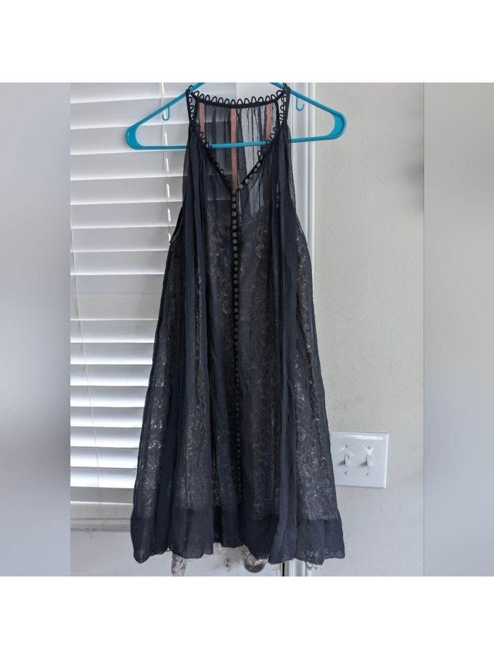 BCBGMaxAzria Vintage Y2K Navy Silk Sheer Slip Dress Lace Overlay Size 4 Romantic - Picture 5 of 15